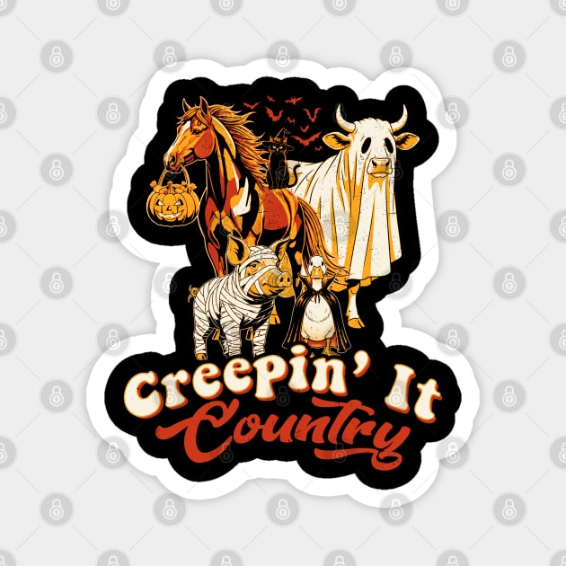 Creepin’ It Country Funny Halloween Farm Art Magnet by creative