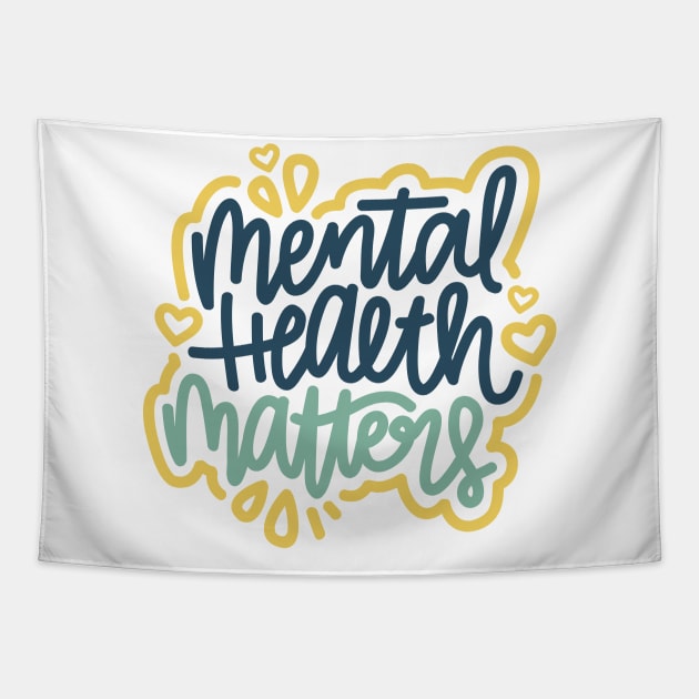 Mental Health Matters - Blue / Mustard Tapestry by hoddynoddy