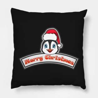 Sticker and Label Of  Penguin Character Design and Merry Christmas Text. Pillow