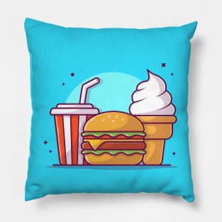 Burger, Soft Drink And Ice Cream Cartoon Pillow