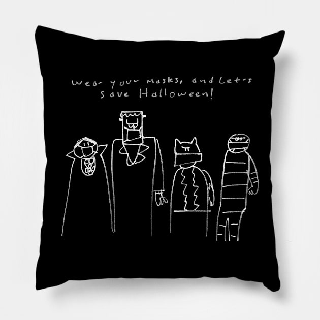 Wear Masks Save Halloween white ink Pillow by 6630 Productions