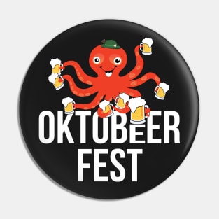 Funny OKTO-BEeR FEST octopus with beers for Oktoberfest Pin