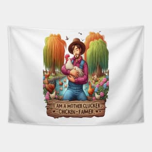 Water Color Mother Clucker Chicken Farmer Tapestry