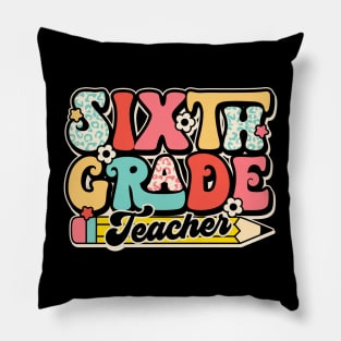 Retro Sixth Grade Teacher Flower Back To School For Boys Girl Pillow