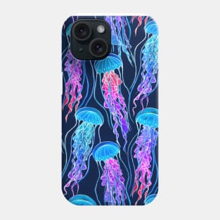 Luminescent Rainbow Jellyfish on Navy Blue Phone Case