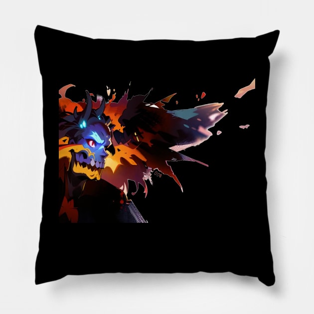 Blue Horned Demon Right Wing Pillow by gkillerb