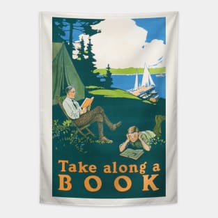 Take along a book (1910) camping poster by Magnus Norstad Tapestry