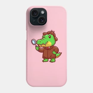 Cute Crocodile Detective With Magnifying Glass Cartoon Phone Case