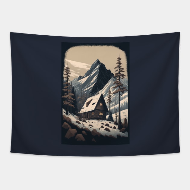 Mountain Cabin Tapestry by Abili-Tees