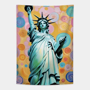 Gustav Klimt's Liberty's Radiance: Inspired Statue of Liberty Tapestry