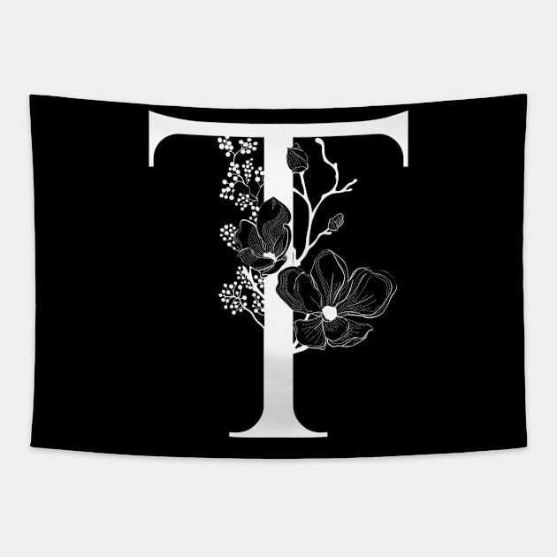 Letter T Monogram - Floral Initial Tapestry by ZenNature