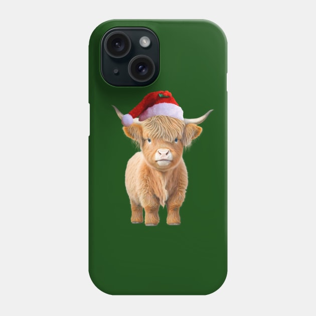 Highland Cow Wearing a Santa Claus Hat Phone Case by numpdog