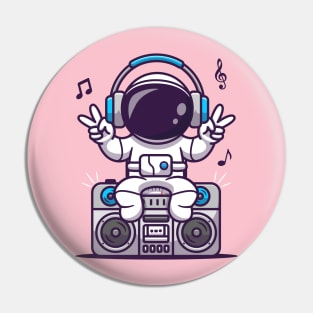 Cute Astronaut Listening With BoomBox Cartoon Pin