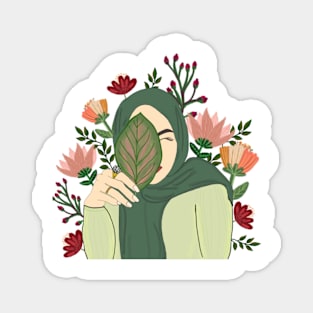 Floral Green Hijabi Muslima Magnet