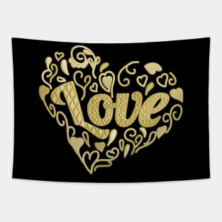 Love in Love heart Canary Yellow Embroidered Look Tapestry