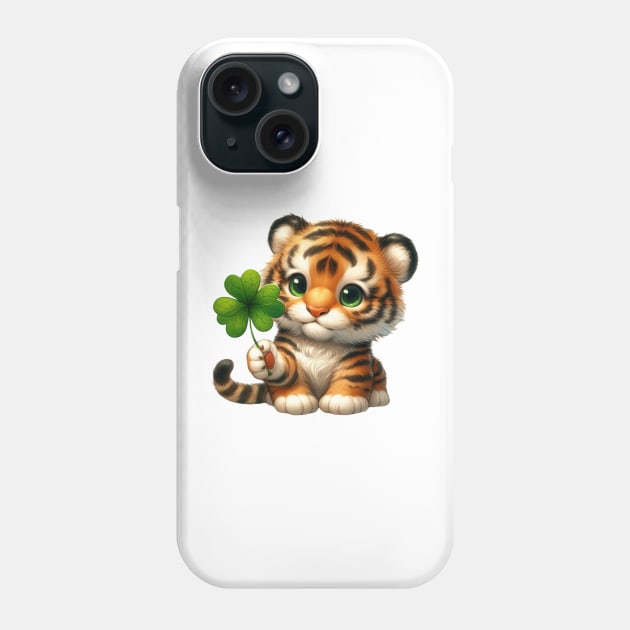 Clover Tiger St Patricks Day Phone Case by Chromatic Fusion Studio