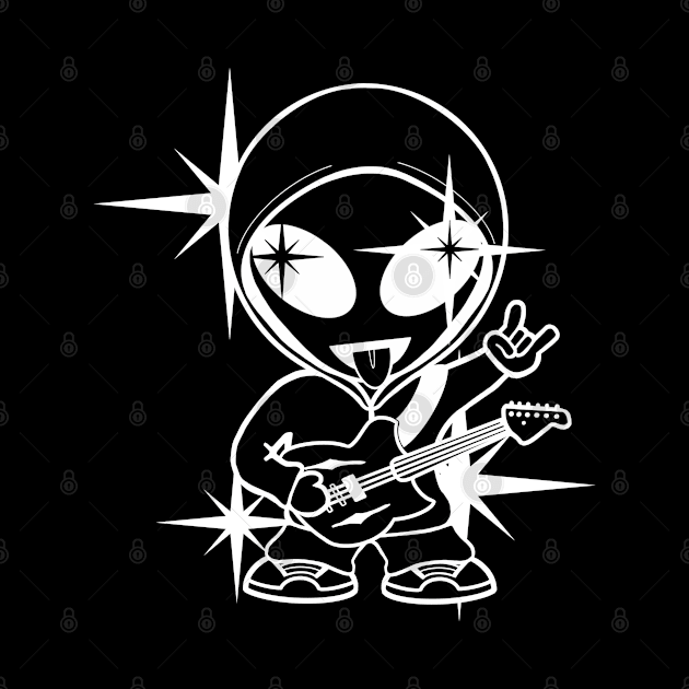 Rockstar Space Alien Musician - Black-White Version by SpaceAlienTees