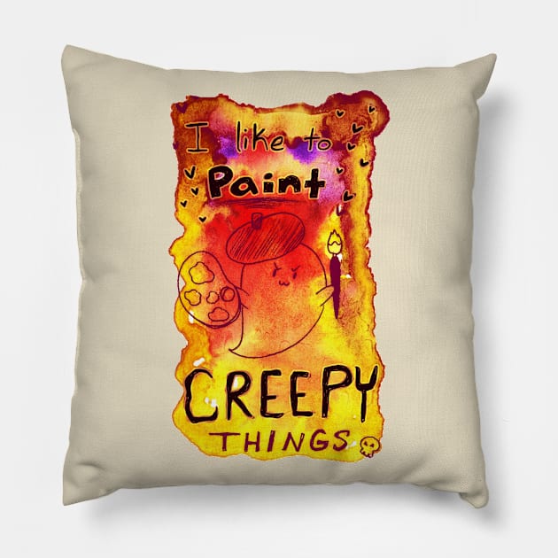 "I like to Paint Creepy Things" Watercolor Ghost Pillow by saradaboru