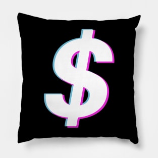 Dollar Sign Vaporwave Glitch Art Pillow