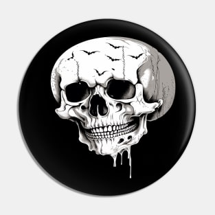 Spooky Halloween Melting Cranium With Bat Imagery Pin