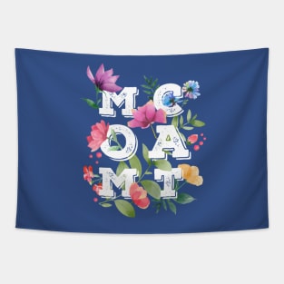 MOM CAT Letters with Flowers (Pink Background) Tapestry