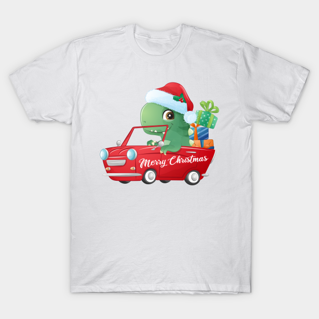 Discover Cute Christmas T Rex Dinosaur In A Car Filled With Gifts - Christmas T Rex - T-Shirt