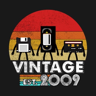 Vintage 2009 Floppy Disk VHS Cassette Tape 80s 90s birthday T-Shirt