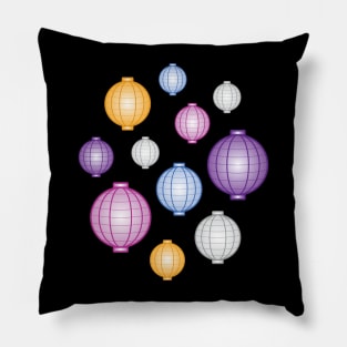 Lanterns | Mid Autumn Festival | Purple Blue Orange | Black Pillow