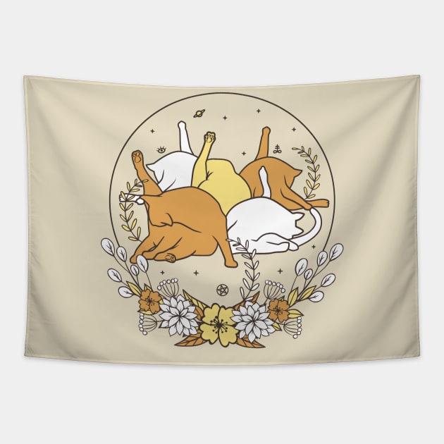 Cats Licking Butt Tapestry by Merch Sloth