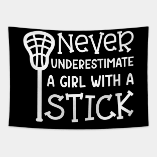 Never Underestimate A Girl With A Stick Lacrosse Player Cute Funny Tapestry