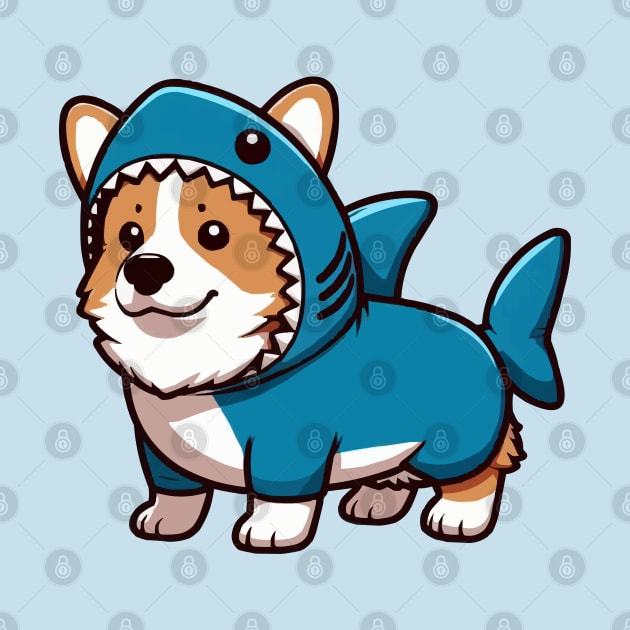 cute corgi in shark suit by fikriamrullah