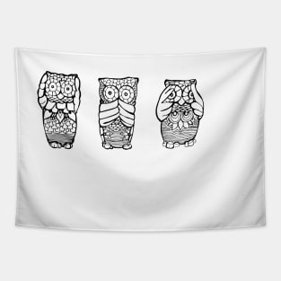 Hear, See, Speak No Evil Owl Tapestry