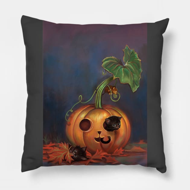 Kittens in pumpkin Pillow by Artofokan