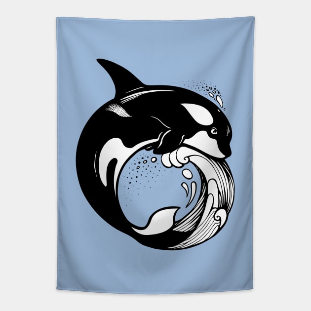 Orca Whale on the wave Tapestry by Yulla