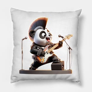 Rockstar Panda - Punk Rock Power - Electric Guitar Panda Tee Pillow