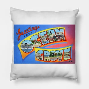 Greetings from Ocean Grove New Jersey - Vintage Large Letter Postcard Pillow