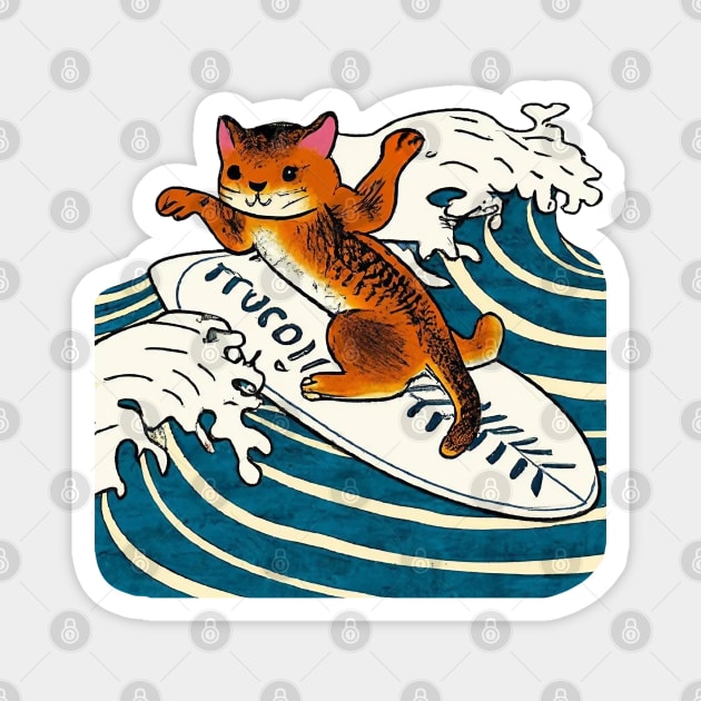 Max the Happy Surfing Cat Magnet by Davey's Designs