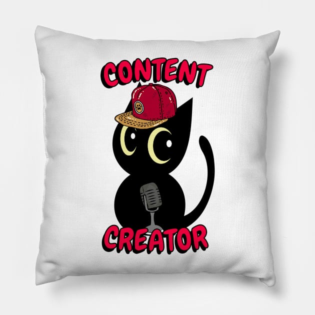 Cute black cat is a content creator Pillow by Pet Station