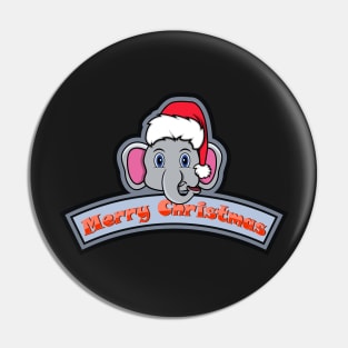 Sticker and Label Of  Elephant Character Design and Merry Christmas Text Pin