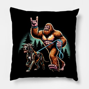 Bigfoot Walking Great Dane Majesty, Tee Triumph for Dog Lovers Pillow