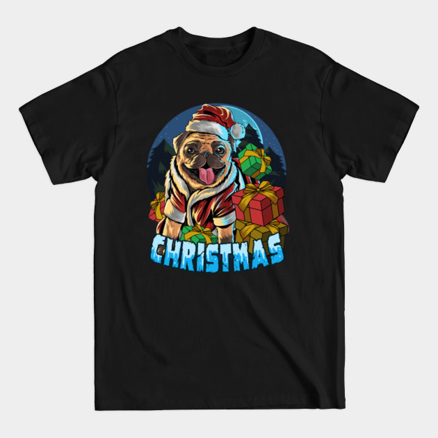 Discover Pug dog wearing santa claus hat in gift - Pug Dog Wearing Santa Claus Hat In Gift - T-Shirt