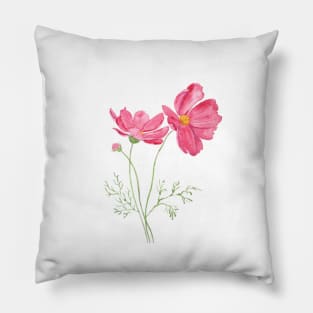 2 red cosmos  flowers  watercolor painting Pillow