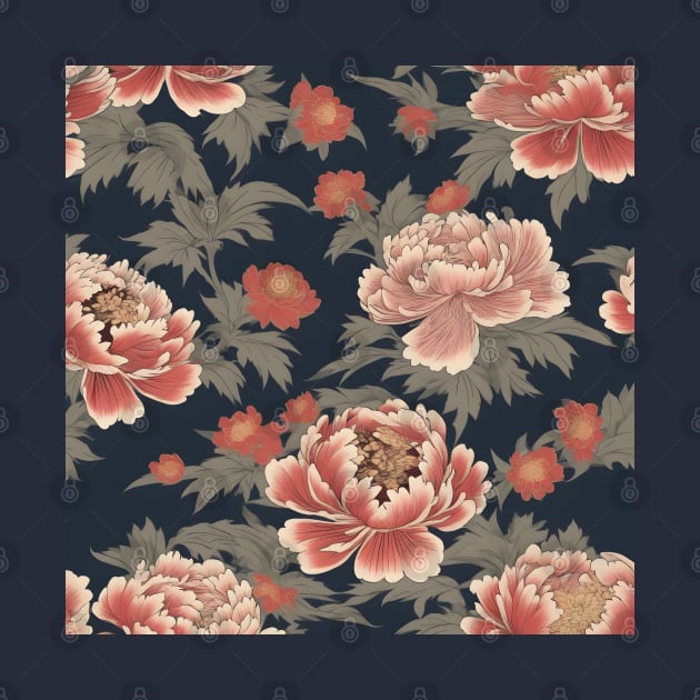 Japanese pink peony flower pattern, kimono design by craftydesigns