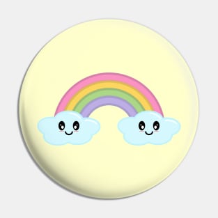 Kawaii Cute Happy Rainbow and Clouds in Yellow Pin