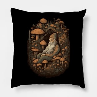 Lord Of The Shrooms - vintage dark dwarf wizard fantasy mushroom illustration Pillow