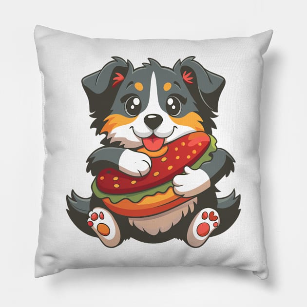 cute dog hugging hotdog Pillow by Shapwac12