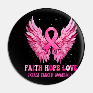 Faith Hope Love Breast Cancer Awareness Pink Ribbon Wings Pin