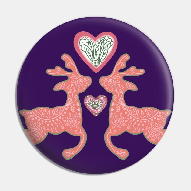 Gingerbread Deer and Hearts Pin by Flyingrabbit