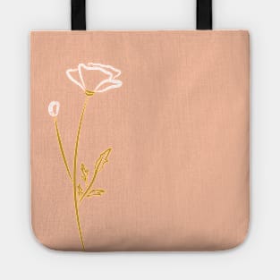 Modern minimal white poppy drawing on pink Tote