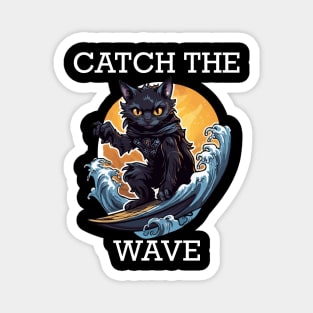 Black Cat Surfing - Catch The Wave (White Lettering) Magnet